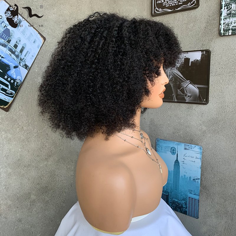 Pixie Curls Wig 100% Virgin Human Hair Wholesale Peruvian Bob Wigs 210% Density Natural Raw Wigs with Bangs for Black Women