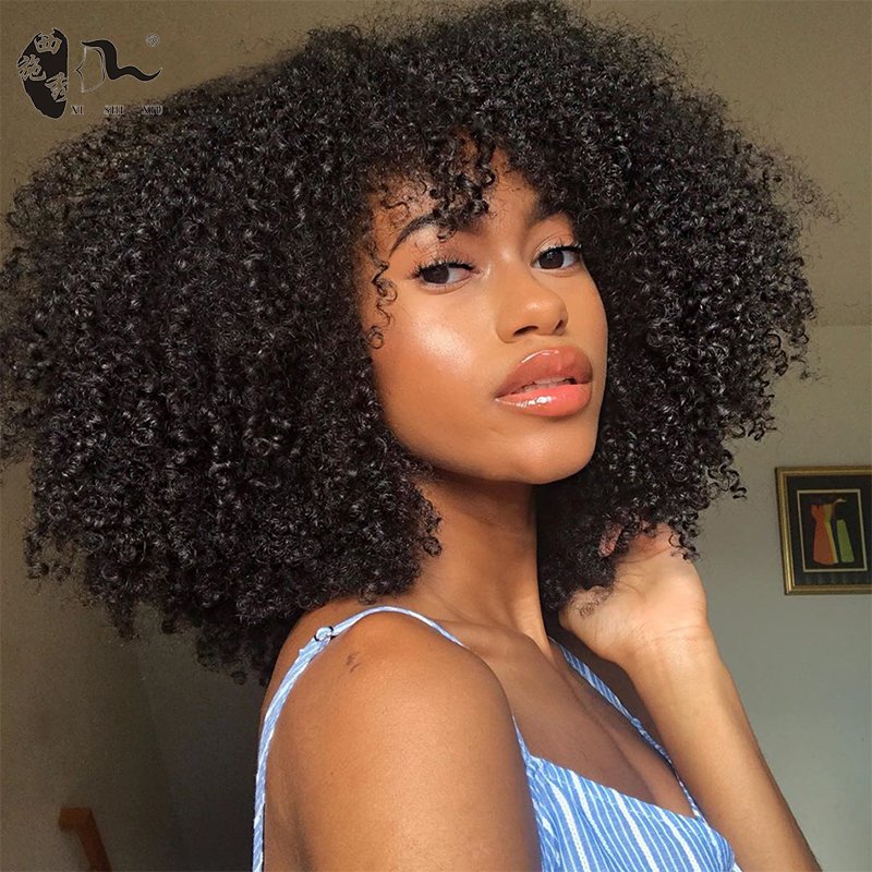 Pixie Curls Wig 100% Virgin Human Hair Wholesale Peruvian Bob Wigs 210% Density Natural Raw Wigs with Bangs for Black Women