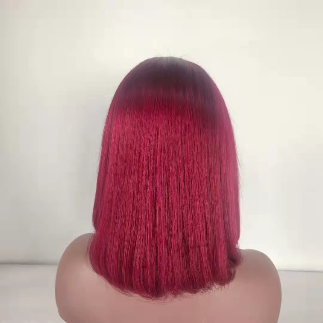 Drop Shipping BUG Color Short Bob Lace Wigs Brazilian Human Hair, Pre Plucked Hairline Bone Straight Bob Wigs For Black Women