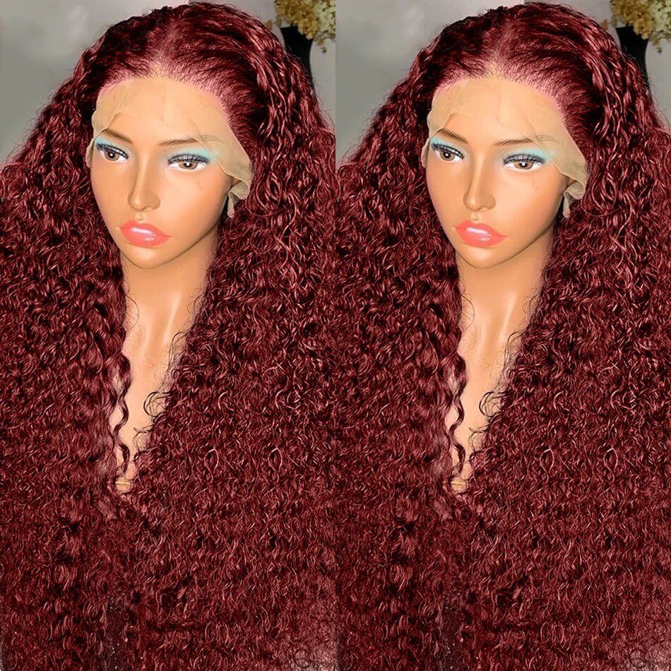 Red Hair Wigs 99J Deep Wave Peruvian Human Hair Wigs,30Inch Women Wigs Human Hair Wigs,Hd Red Curly Lace Front Loose Wave Wig