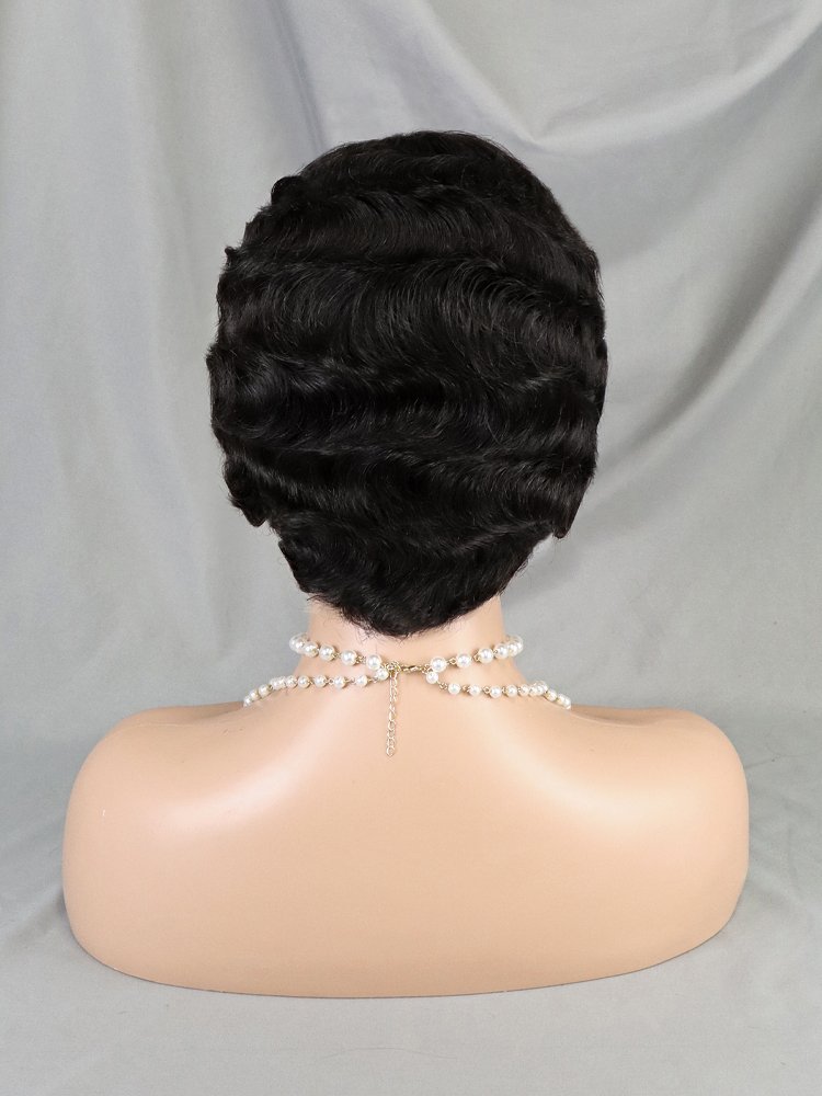 Wholesale Short Pixie Cut Wigs For Black Women Brazilian Human Hair Wigs Natural Color Ocean Finger Waves Lace Front Bob Wigs