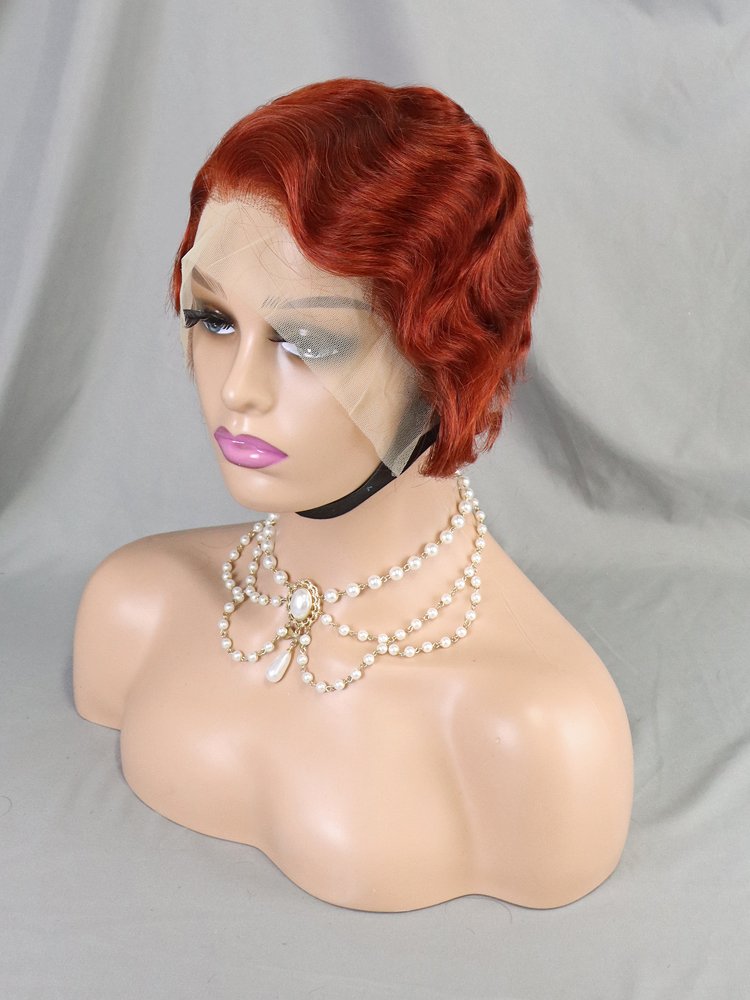 Wholesale Short Pixie Cut Wigs For Black Women Brazilian Human Hair Wigs Natural Color Ocean Finger Waves Lace Front Bob Wigs