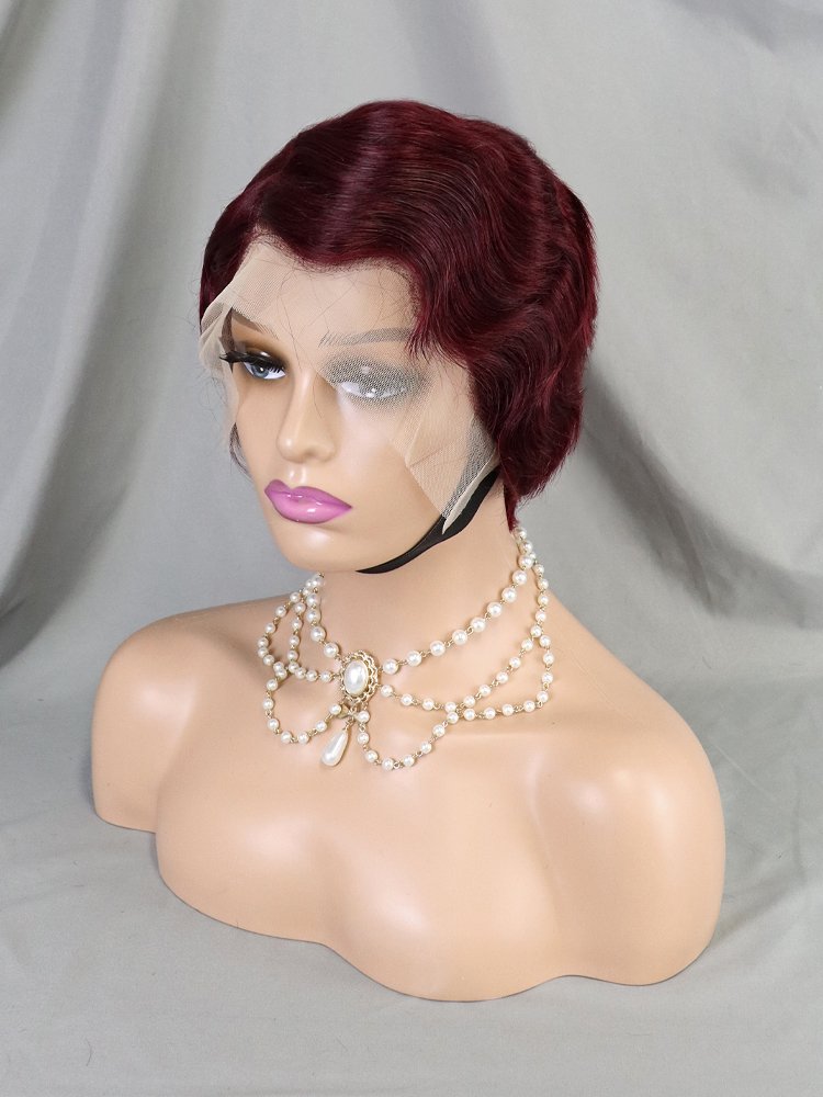 Wholesale Short Pixie Cut Wigs For Black Women Brazilian Human Hair Wigs Natural Color Ocean Finger Waves Lace Front Bob Wigs
