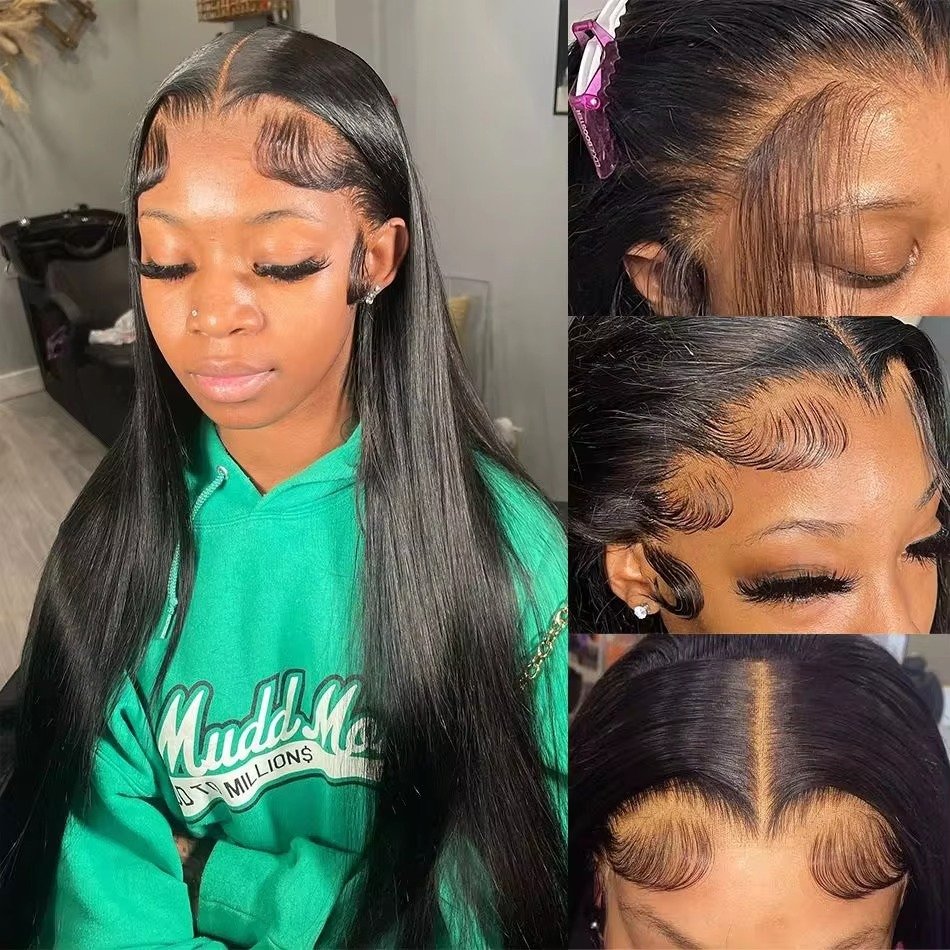 Qeenfy hair upGrade Bleached Knots Transparent Brazilian Human Hair Wigs Straight 200 Density 6x4 Lace Frontal wigs for woman