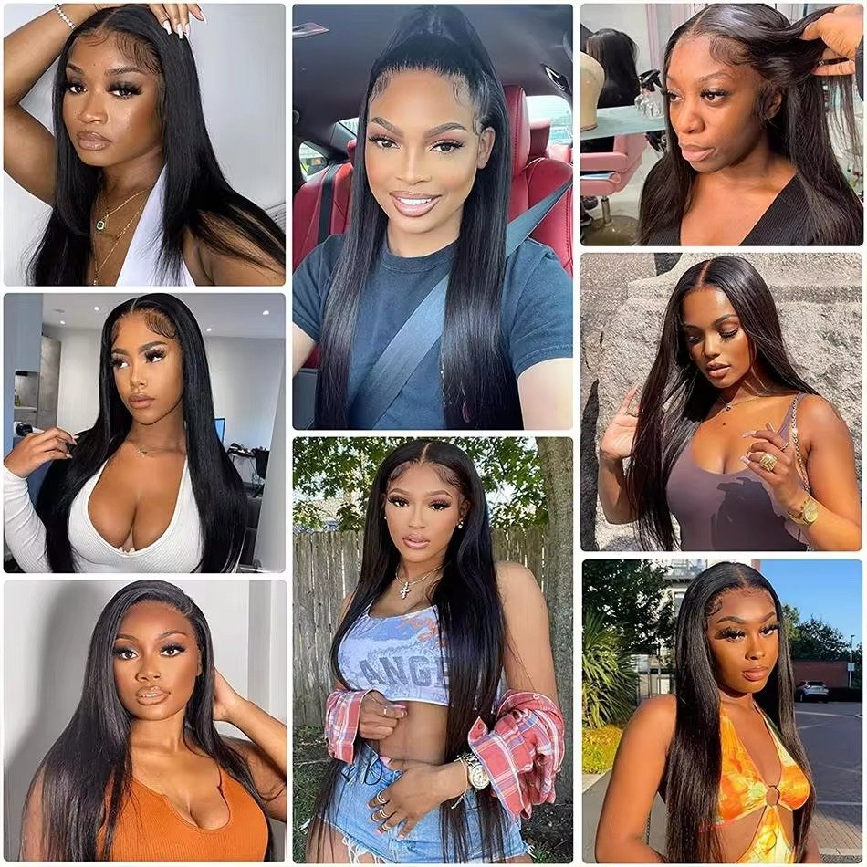Qeenfy hair upGrade Bleached Knots Transparent Brazilian Human Hair Wigs Straight 200 Density 6x4 Lace Frontal wigs for woman