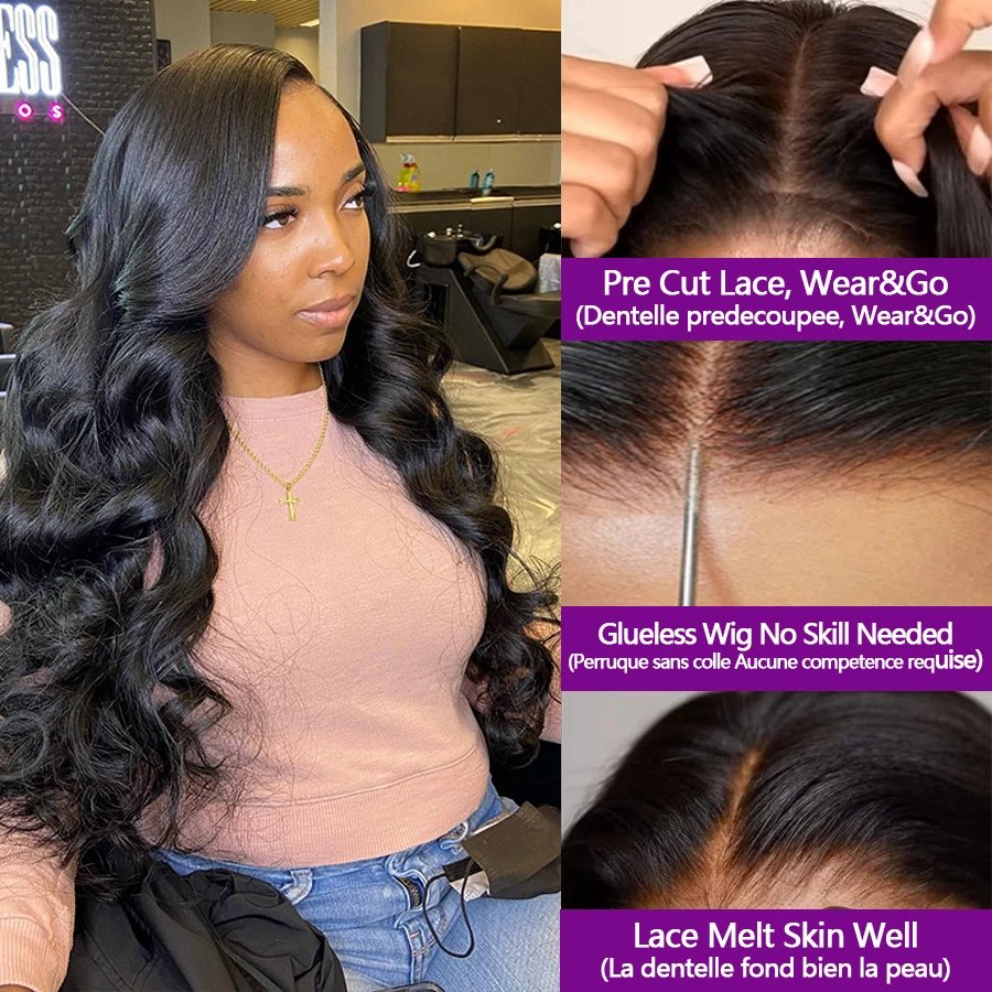 In Stock Wear & Go Glueless Wig Perruque Human Hair Wholesale Body Wave Natural Human Hair Wigs 4x4 Wigs Human Hair Lace Front