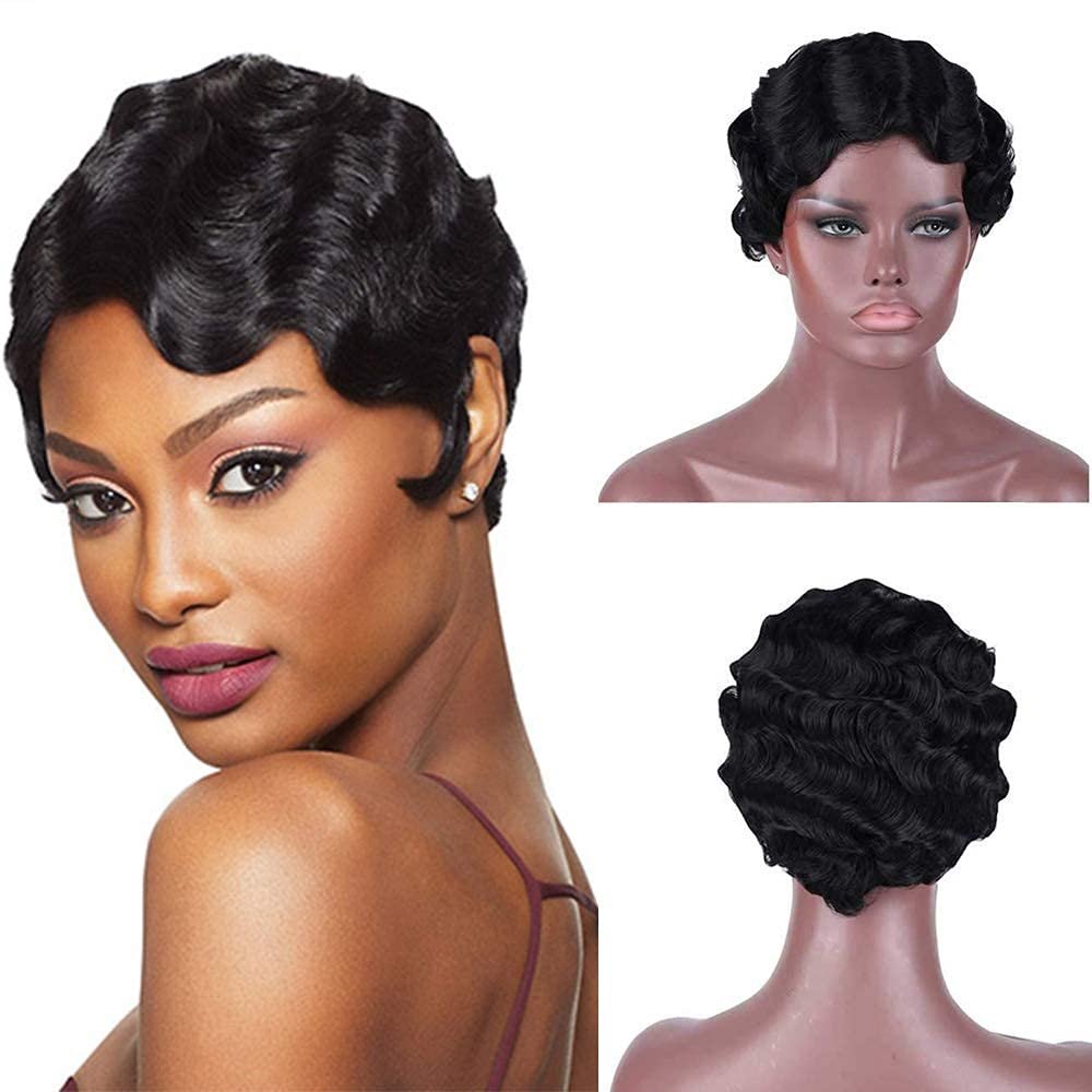 Letsfly Fashion Design Cheap Short Cut HairWig Human Curly Hair Weave Classic African Wig Full Machine Made Wigs Fast Shipping