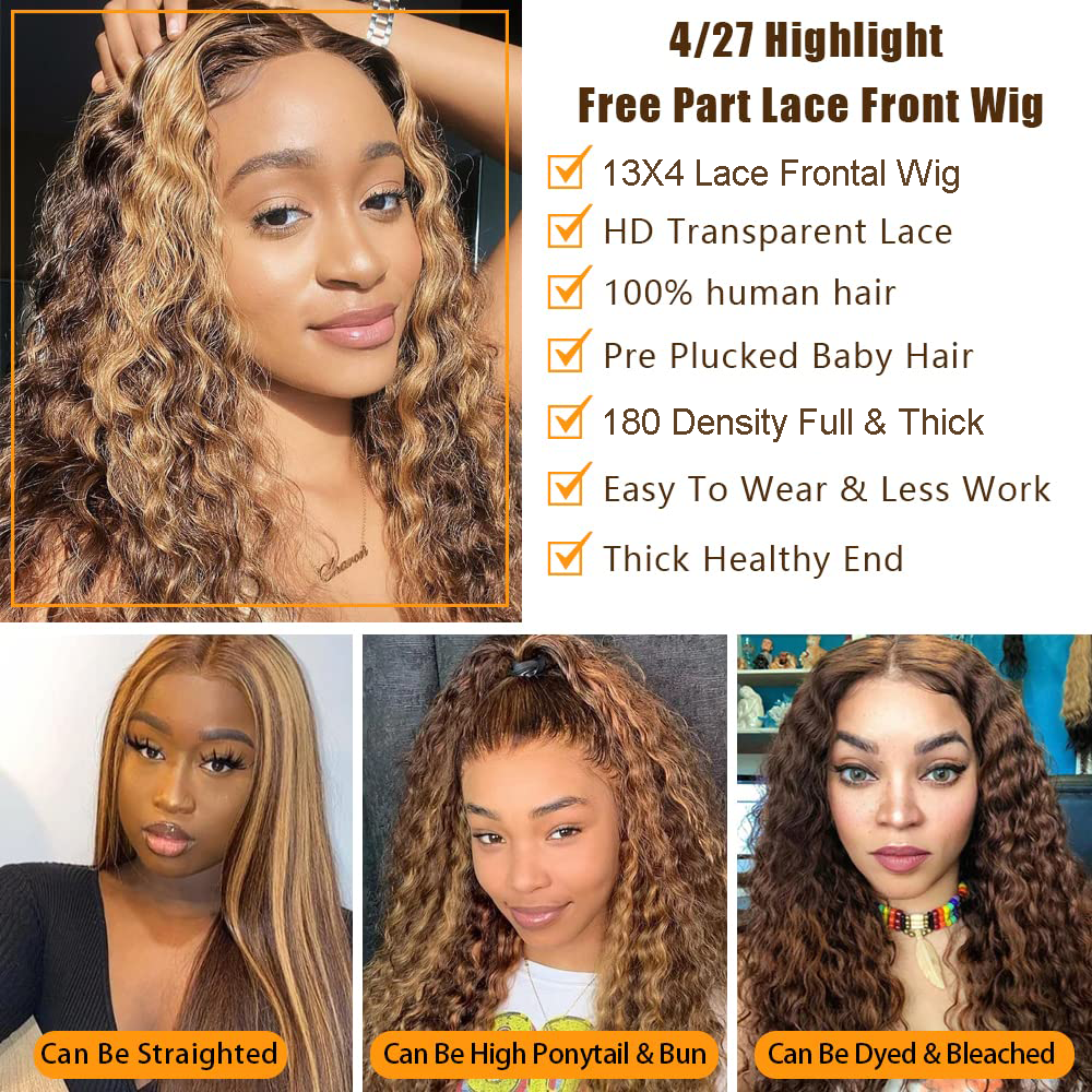 5x5 4/27 Piano Highlight Color Lace Front Wig Cuticle Aligned Lace Frontal Wigs For Black Women Highlight Human Hair Wigs