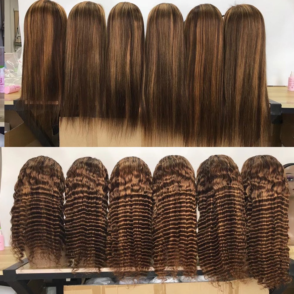 5x5 4/27 Piano Highlight Color Lace Front Wig Cuticle Aligned Lace Frontal Wigs For Black Women Highlight Human Hair Wigs