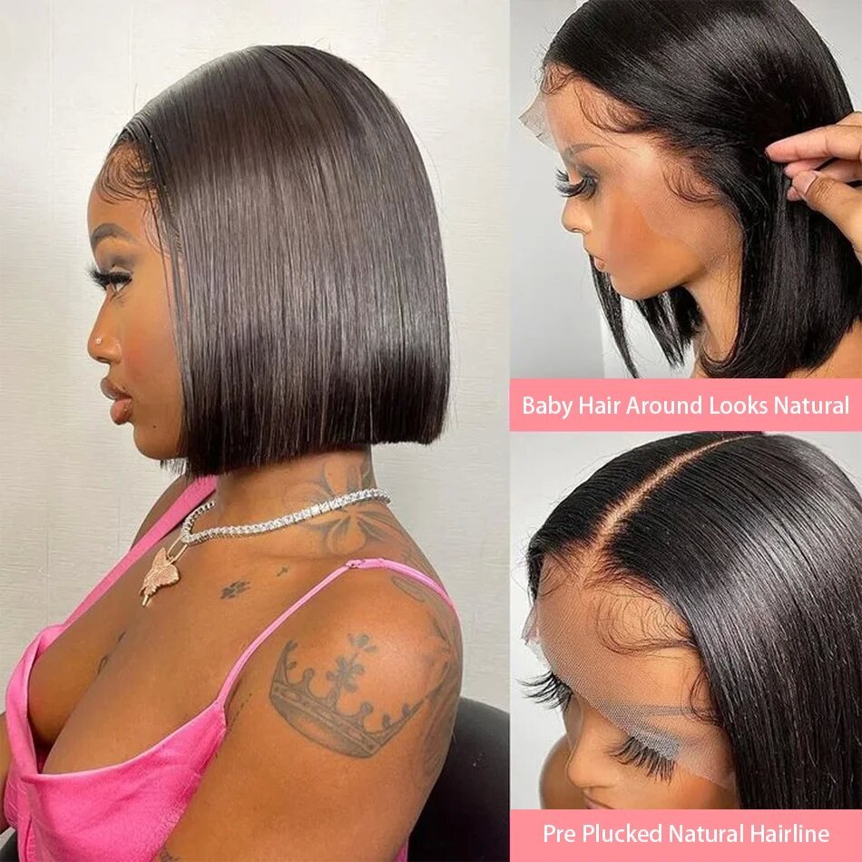 Short Bob Straight Wigs for Women Transparent Lace Frontal Human Hair Wigs Short Bob Cut Lace Wigs 10"-16"