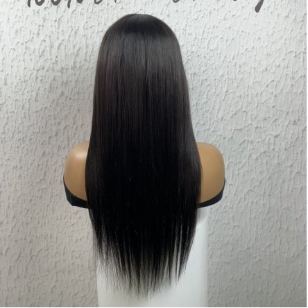 Silk Straight 1B Color Machine Made Human Hair Wig With Bangs Highlight Human Hair Machine Made with Bangs Wigs For Black Women