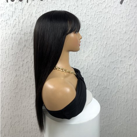 Silk Straight 1B Color Machine Made Human Hair Wig With Bangs Highlight Human Hair Machine Made with Bangs Wigs For Black Women
