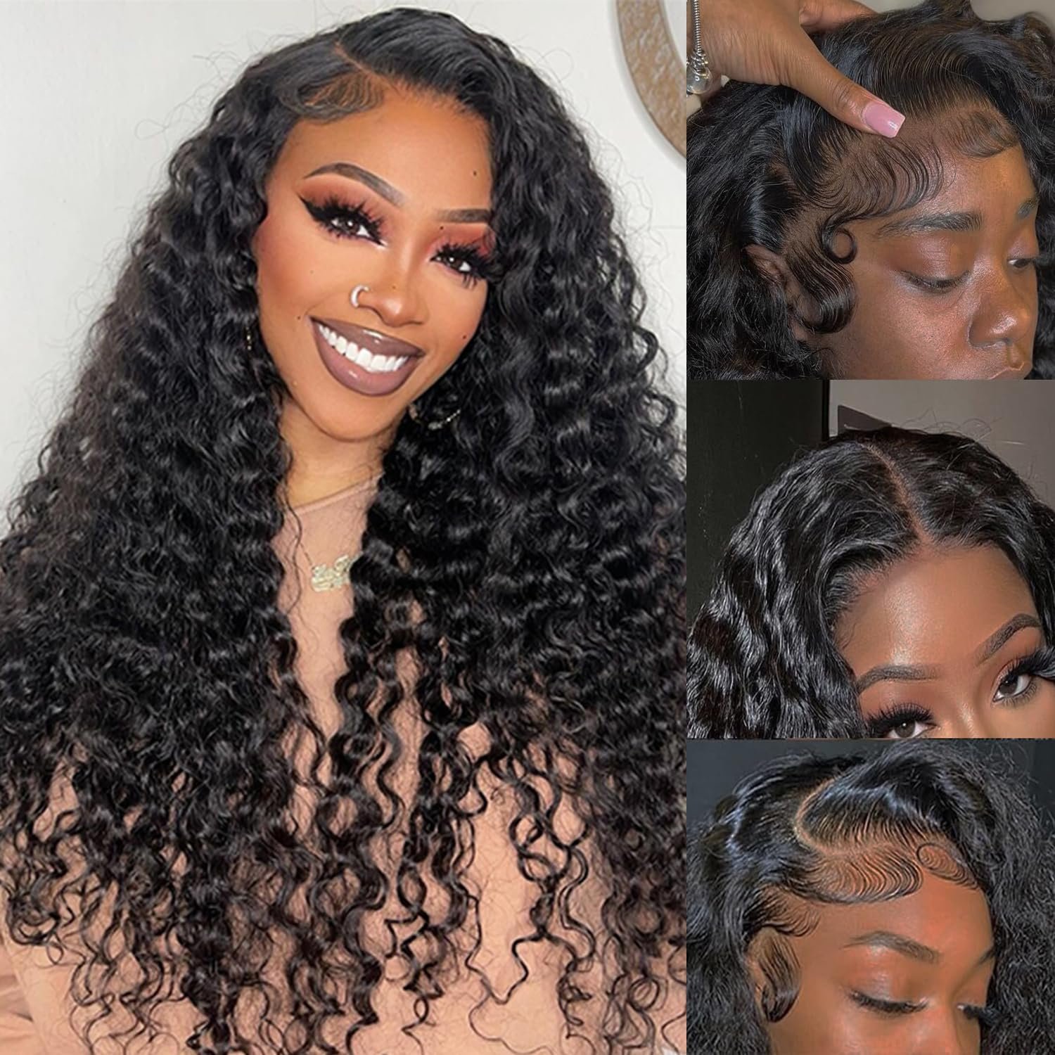 24 Inch 200% Density HD Transparent wigs human Lace Frontal 13x6 Deep Wave Pre-Plucked Baby Hair Natural Color Human Hair Wigs