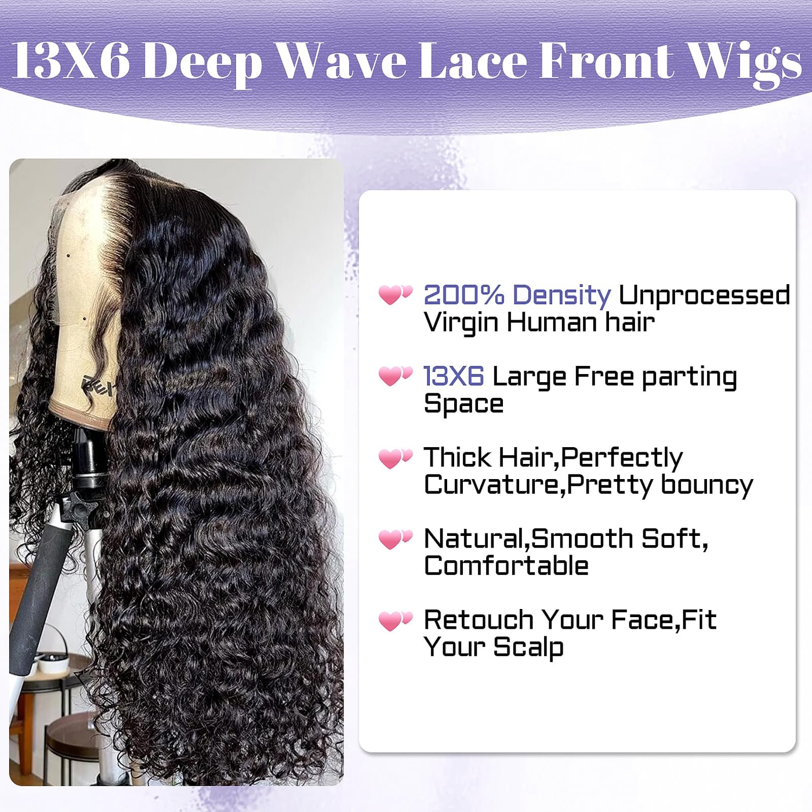24 Inch 200% Density HD Transparent wigs human Lace Frontal 13x6 Deep Wave Pre-Plucked Baby Hair Natural Color Human Hair Wigs