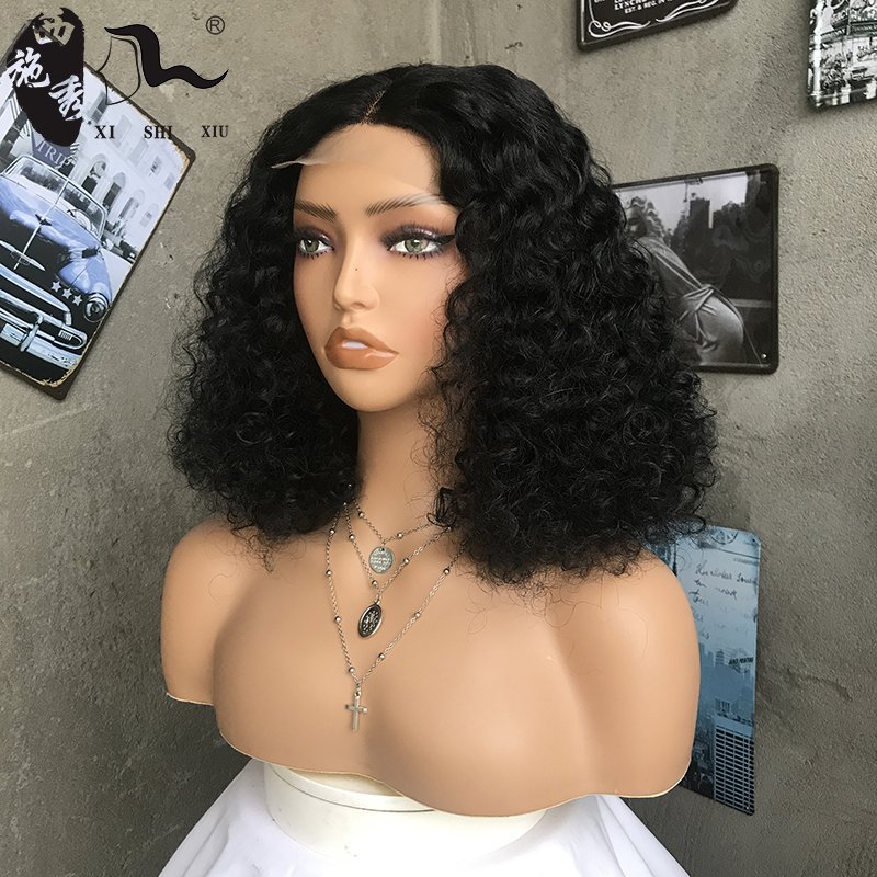 XISHIXIUHAIR wholesale cheap 85% human hair blend and fiber lace front synthetic wigs curly lace front closure