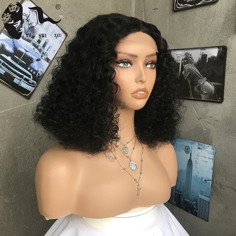 XISHIXIUHAIR wholesale cheap 85% human hair blend and fiber lace front synthetic wigs curly lace front closure