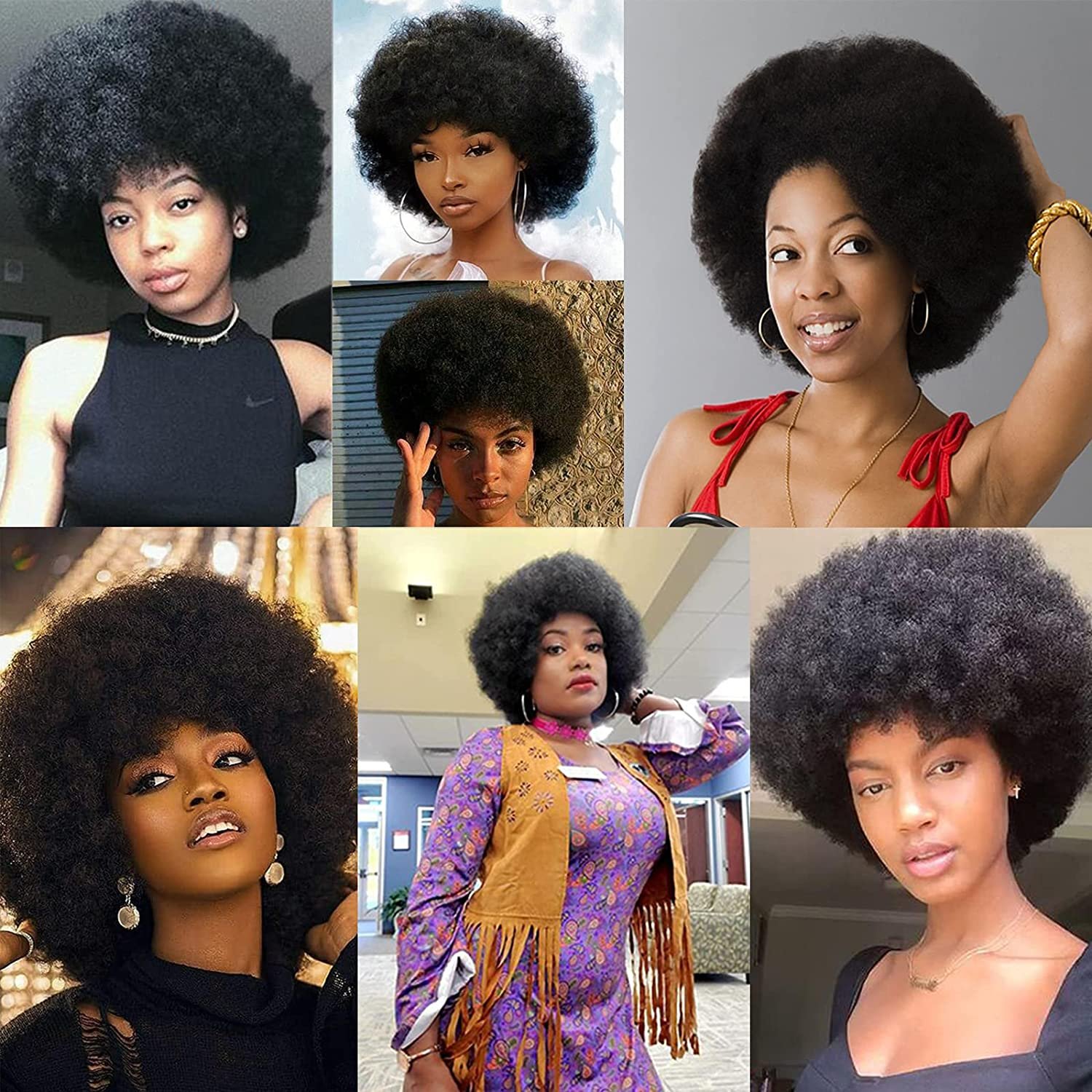 Fluffy Afro Kinky Curly Human Hair Wig With Thick Bang 250% Density Machine Made Short Bob Wigs For Women