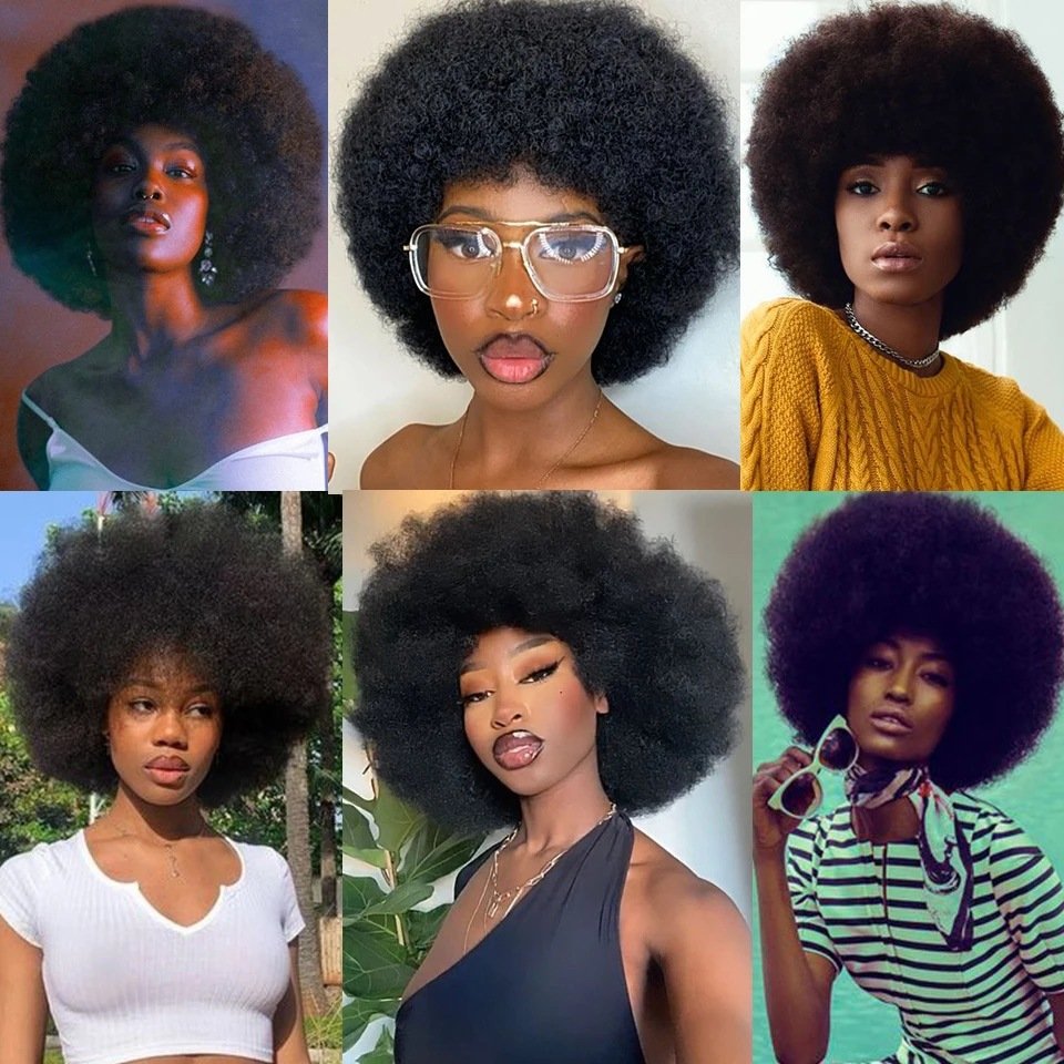 Fluffy Afro Kinky Curly Human Hair Wig With Thick Bang 250% Density Machine Made Short Bob Wigs For Women