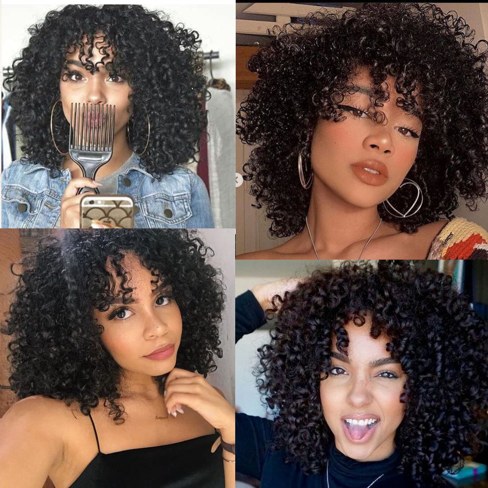 UBeautyhair Short Brazilian Kinky Curly Human Hair Wig for Black Women Natural Color Virgin Remy Fringe Curly machine made Wig