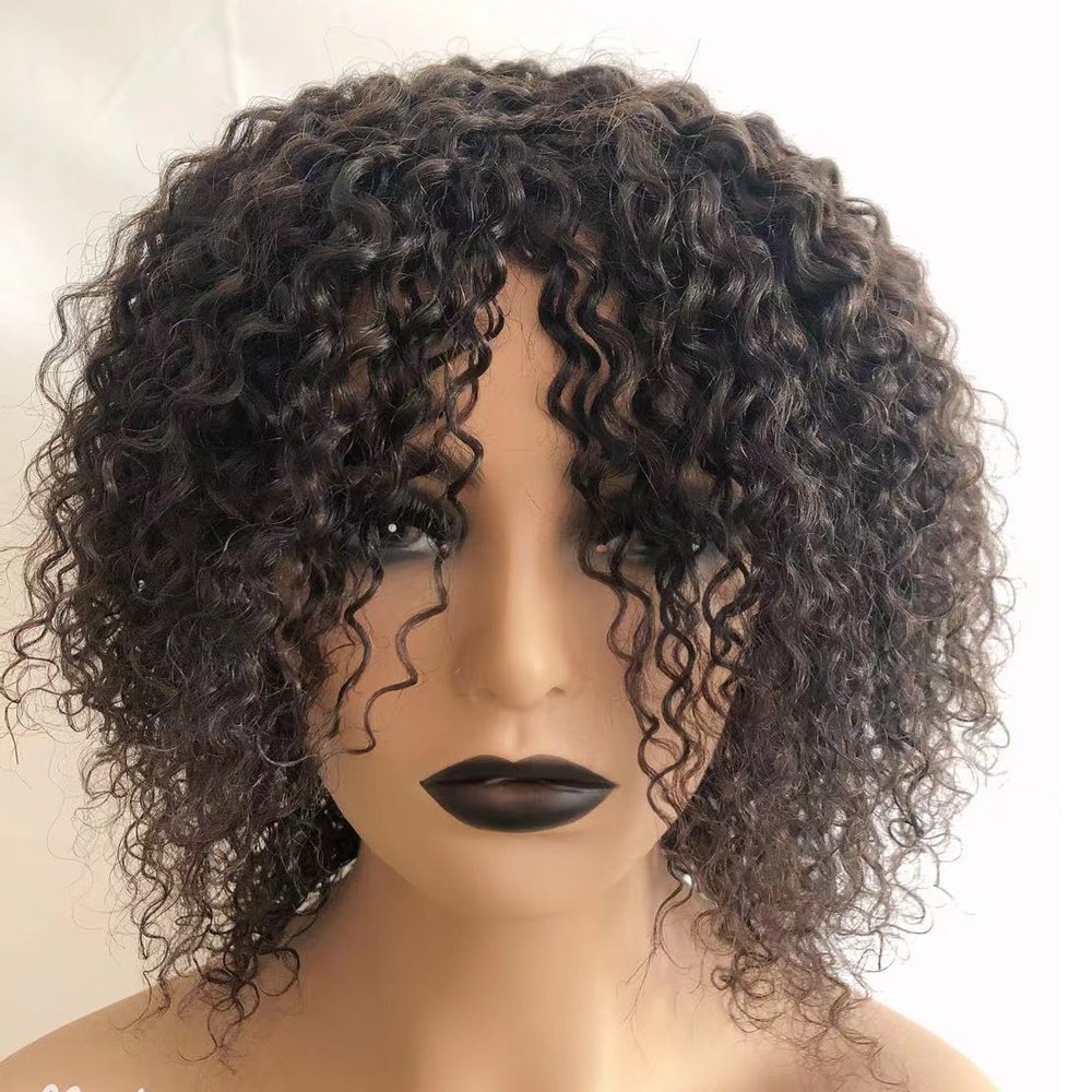 UBeautyhair Short Brazilian Kinky Curly Human Hair Wig for Black Women Natural Color Virgin Remy Fringe Curly machine made Wig