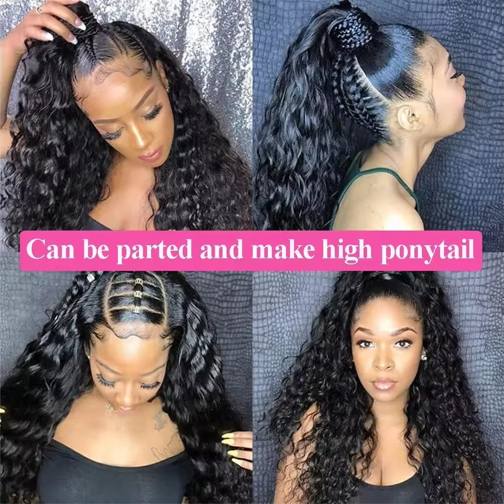 Deep Wave 360 Lace Front Human Hair Wigs for Black Women 360 Full Lace Human Hair Wigs Pre Plucked Curly Lace Front Wigs