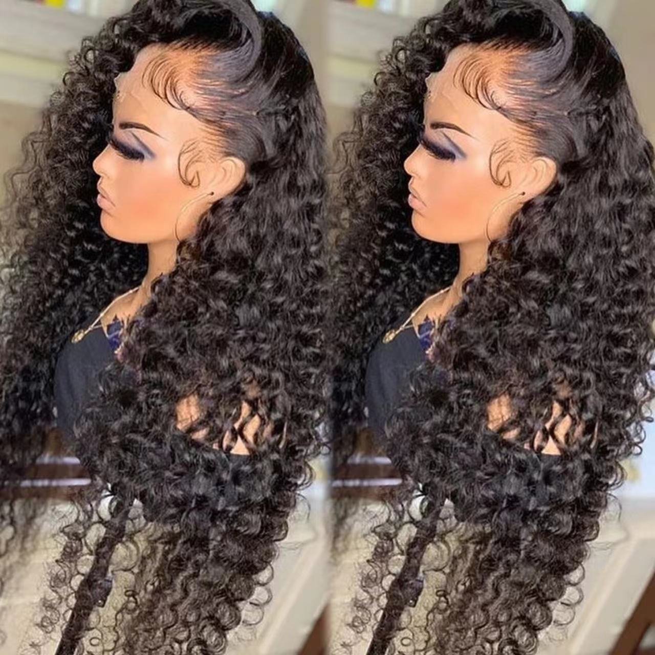 Deep Wave 360 Lace Front Human Hair Wigs for Black Women 360 Full Lace Human Hair Wigs Pre Plucked Curly Lace Front Wigs