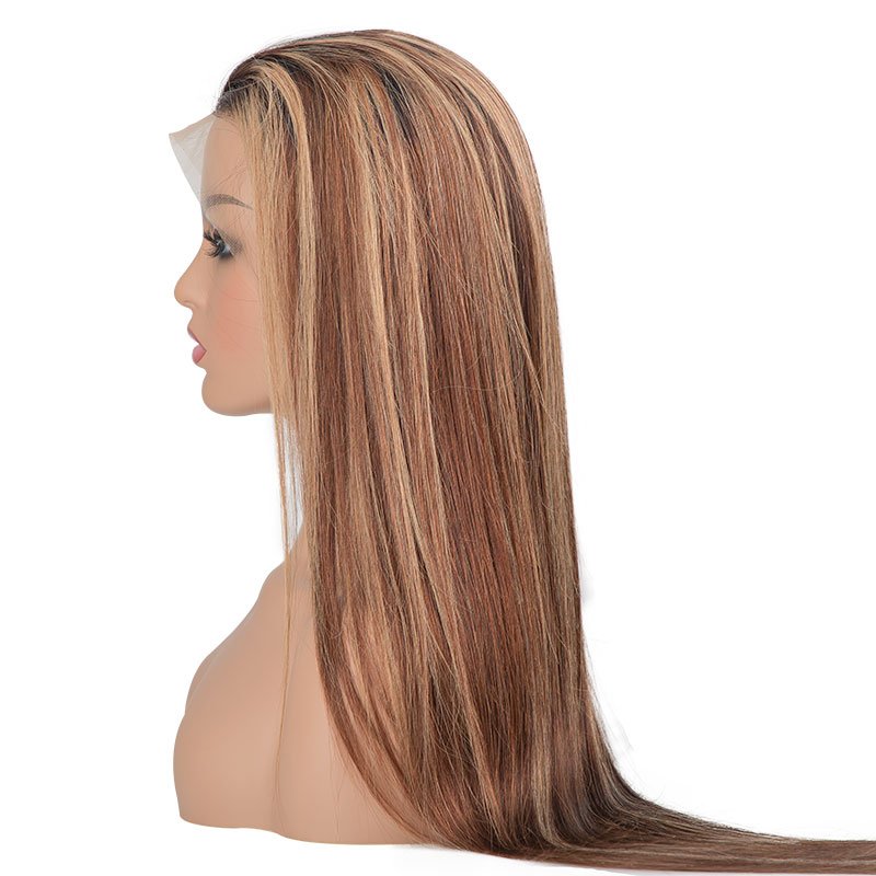 Blonde 30 Inch Long Straight Brown 13X4 Transparent Lace Highlighted Human Hair Wigs 10a Highlight Body Wave Hair Full Wig