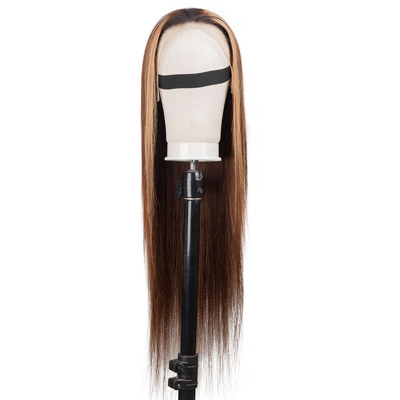 Blonde 30 Inch Long Straight Brown 13X4 Transparent Lace Highlighted Human Hair Wigs 10a Highlight Body Wave Hair Full Wig