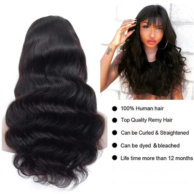 30 Inch Body Wave Human Hair Wig With Bangs Fringe Bob Wig With Bangs For Women Brazilian Hair Full Machine Made With Bangs