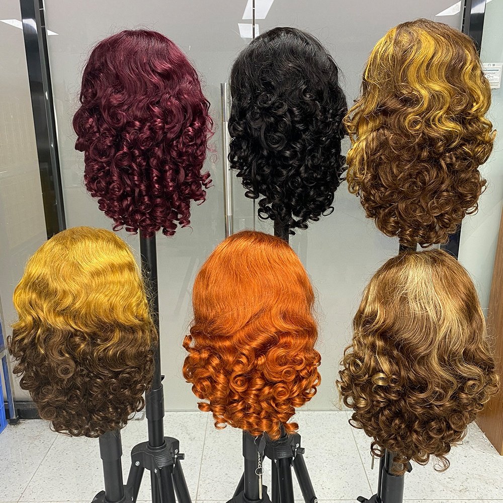 12A Grade Super Double Drawn Raw Human Hair Wigs Funmi Egg Bouncy Curl 13x4 Lace Frontal Vietnamese Hair Wigs for Black Women