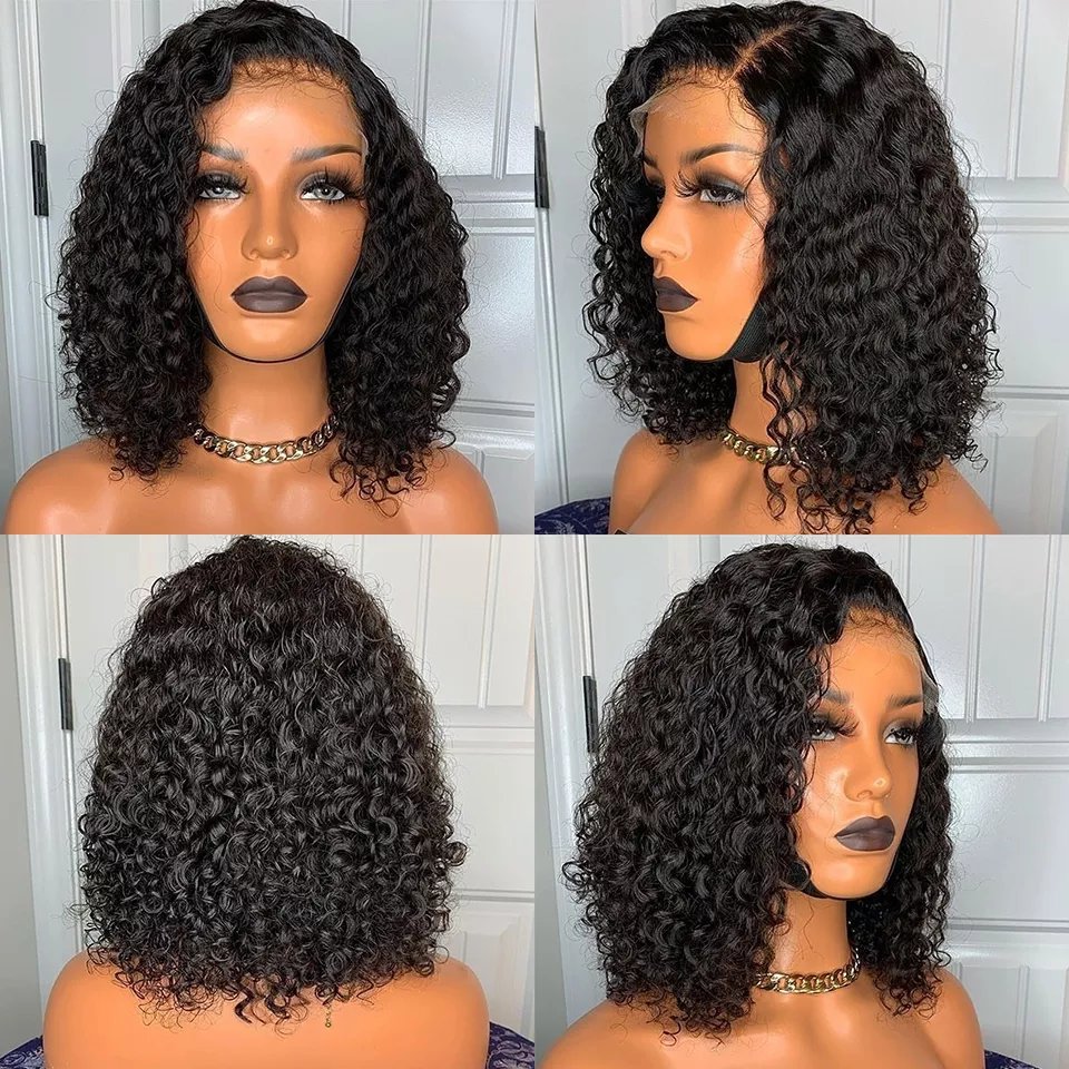 Wholesale Vendor Peruvian Human Hair Water Wave Full Lace Human Hair Wig Short Curly Bob Lace Front Wig For Black Women