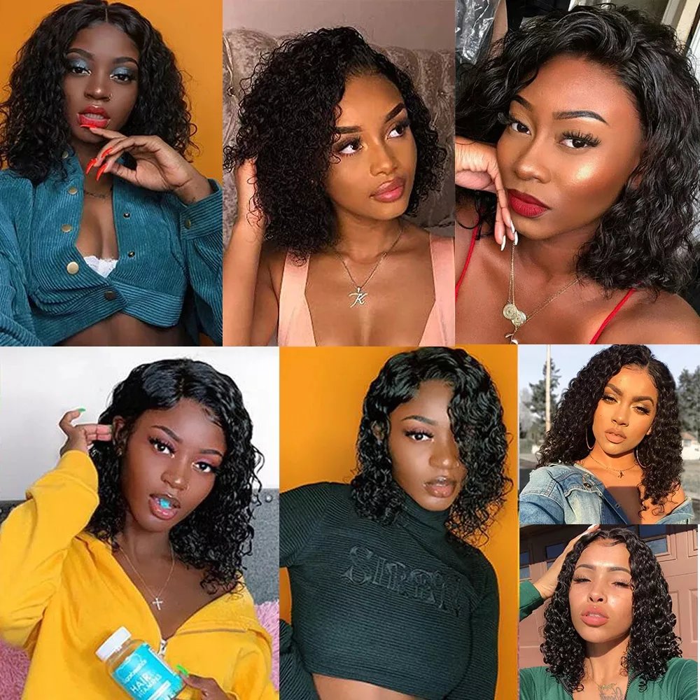 Wholesale Vendor Peruvian Human Hair Water Wave Full Lace Human Hair Wig Short Curly Bob Lace Front Wig For Black Women