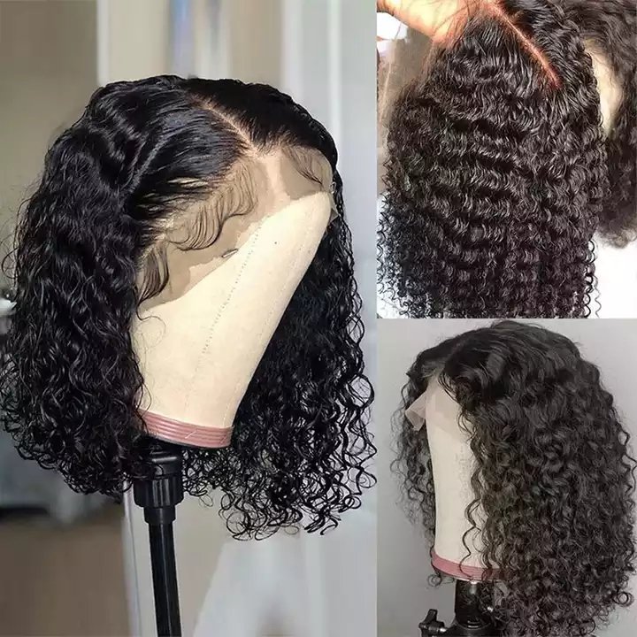 Wholesale Vendor Peruvian Human Hair Water Wave Full Lace Human Hair Wig Short Curly Bob Lace Front Wig For Black Women
