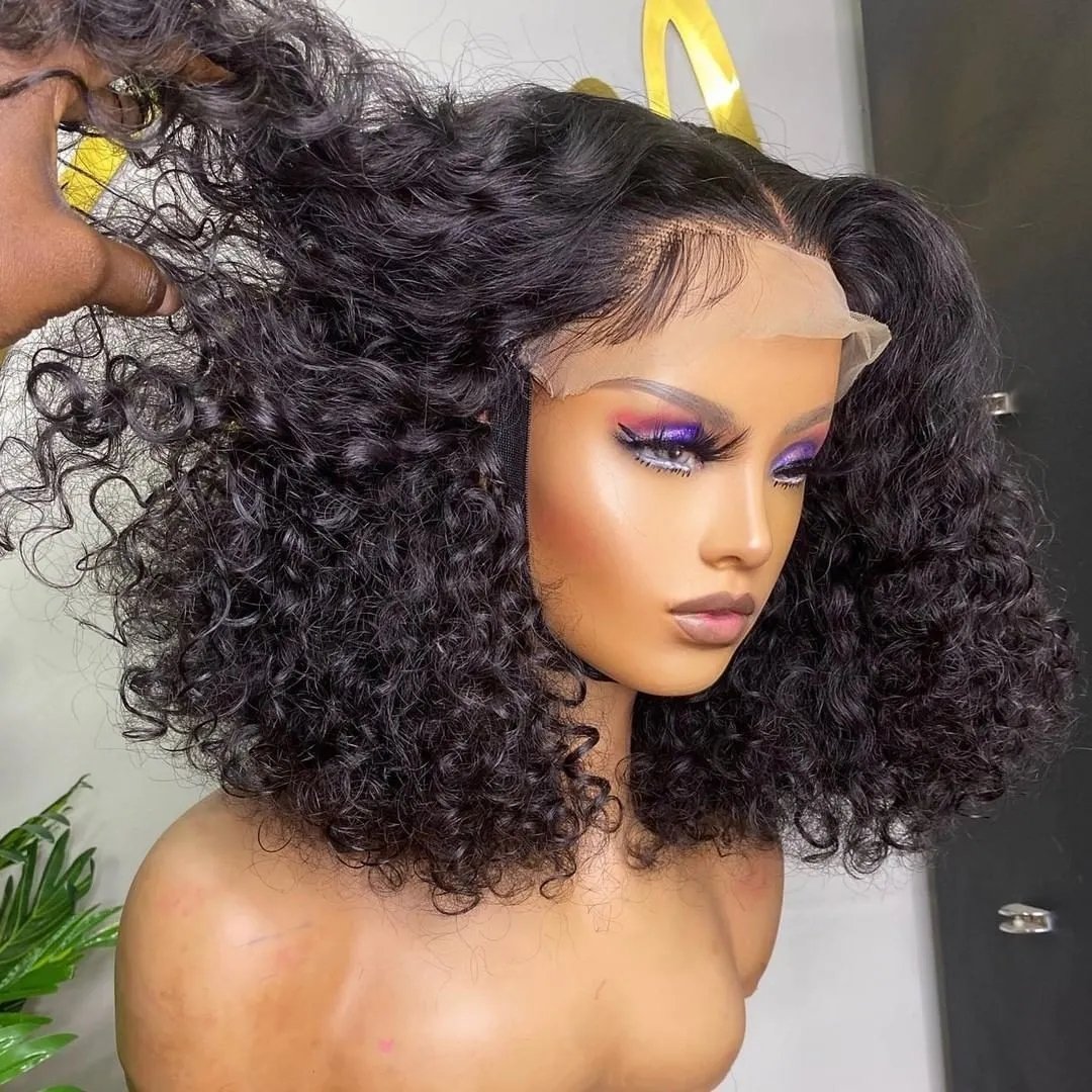 Wholesale Vendor Peruvian Human Hair Water Wave Full Lace Human Hair Wig Short Curly Bob Lace Front Wig For Black Women