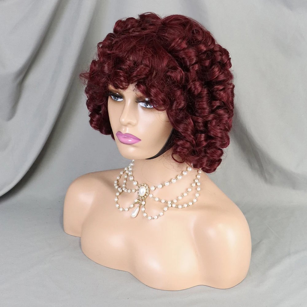 10 Inch Bouncy Curly Short Human hair Loose Wave Wig Glueless Human Hair Wig Full Machine Made Wig Ready to Wear for Women