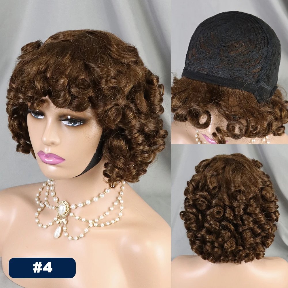 10 Inch Bouncy Curly Short Human hair Loose Wave Wig Glueless Human Hair Wig Full Machine Made Wig Ready to Wear for Women
