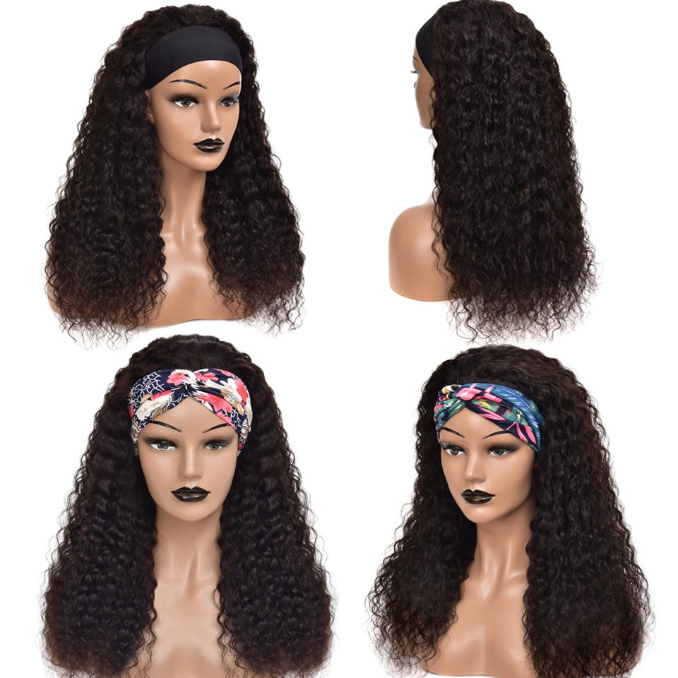 Wholesale kinky curly human hair wigs for black women, Glueless headband Wig Human hair