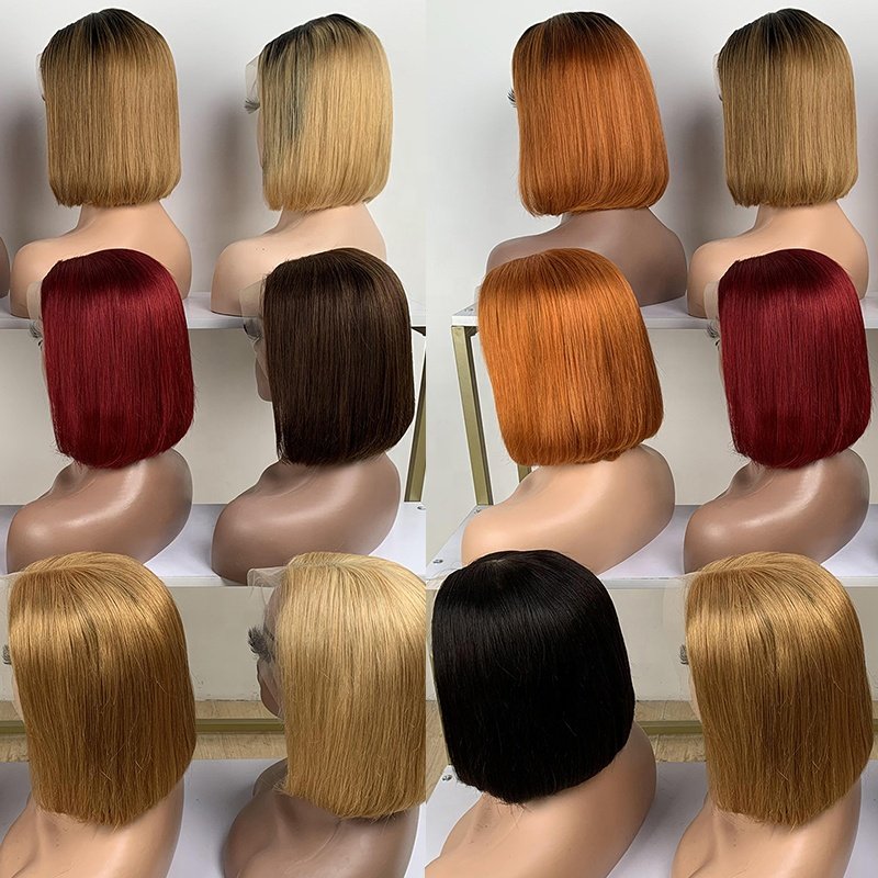 Ready to Ship Wholesale 13x4 Full Lace Front Bob Wigs 180% Density Virgin Straight Human Hair Wigs For Black Women Colored Hair