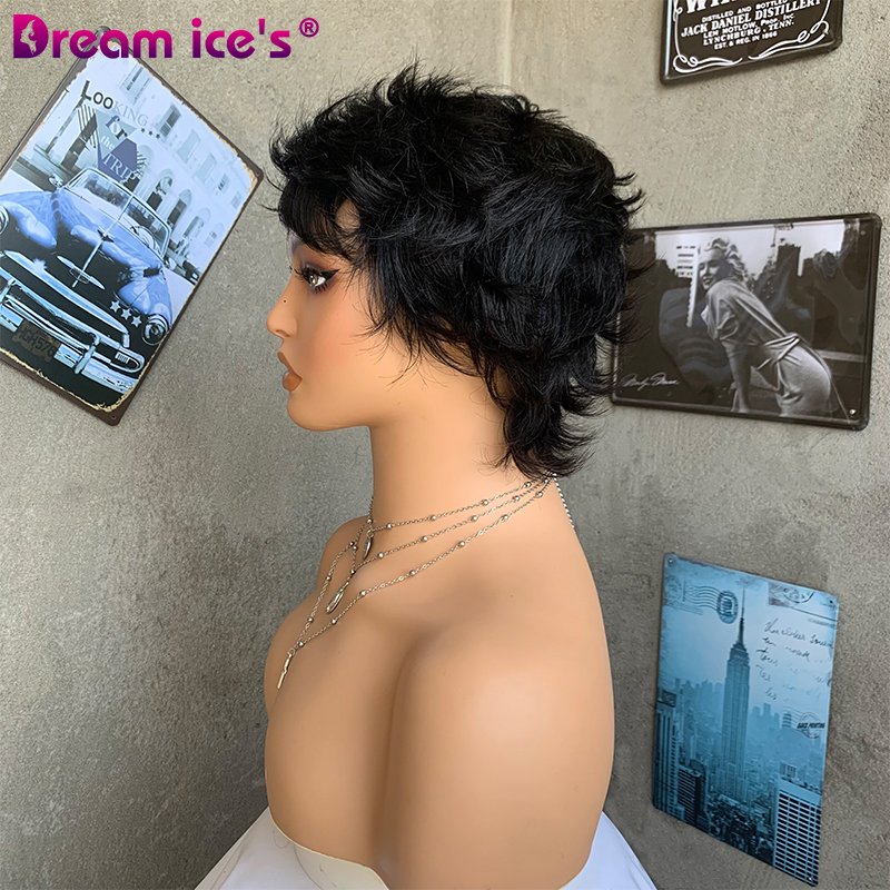 Short Pixie Cut Human Hair Wigs, Short Bob Wigs for Black Womens, Machine Made Natural Color Cheap Glueless Wigs Human Hair