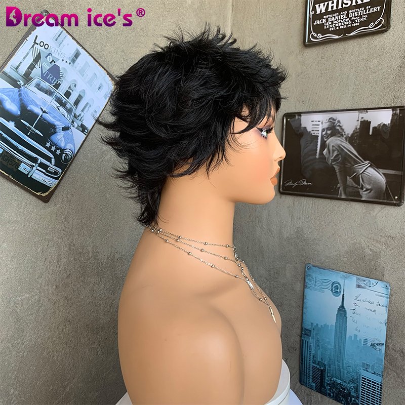 Short Pixie Cut Human Hair Wigs, Short Bob Wigs for Black Womens, Machine Made Natural Color Cheap Glueless Wigs Human Hair