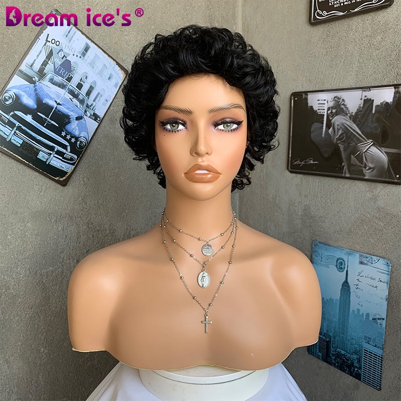 Short Pixie Cut Human Hair Wigs, Short Bob Wigs for Black Womens, Machine Made Natural Color Cheap Glueless Wigs Human Hair