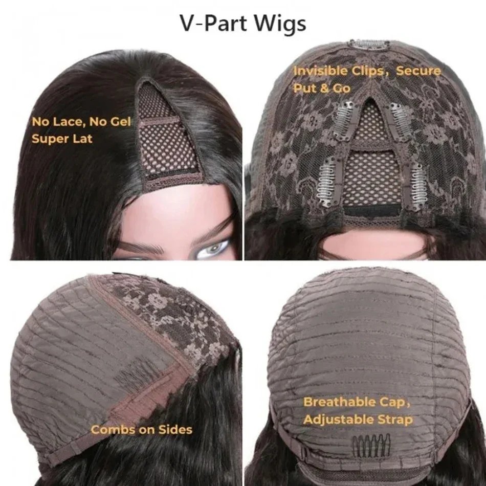 Straight Hair V Part Human Hair Wigs For Women Natural Black Brown Brazilian Straight Human Hair V Part Wigs U Shape Wig