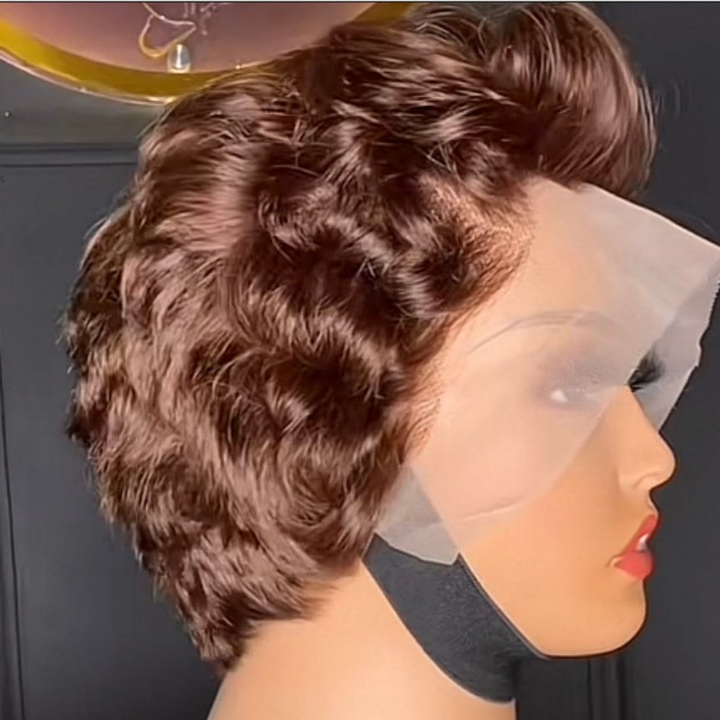 150% Density Pixie Curly Human Hair Wig For Black Women,Short Cut Wigs Remy Hair Wholesales Lace Frontal Wig