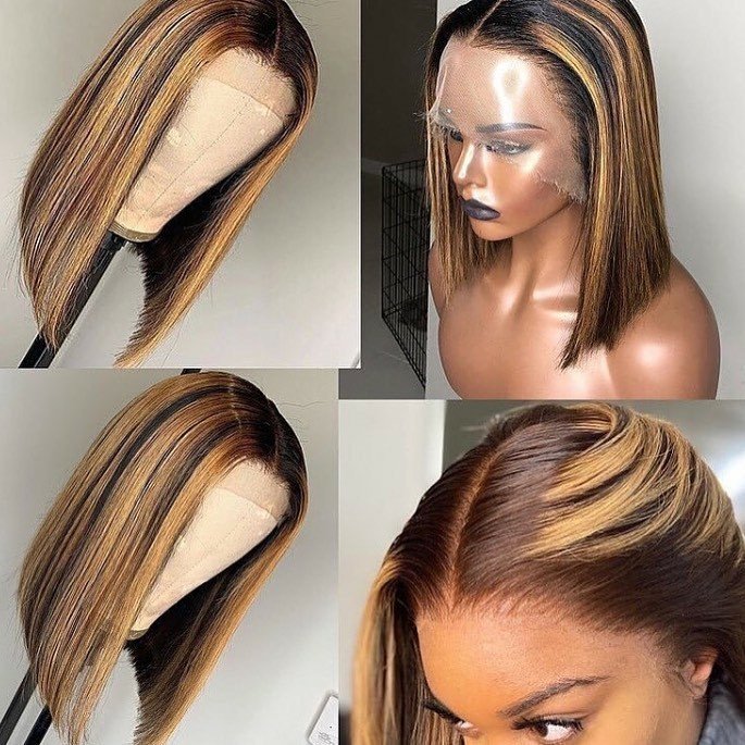Best Vendor wholesale P4/27 Color Brazilian Human Hair Lace Wigs, Pre Plucked Straight Hair Short Bob Wigs For Black Women