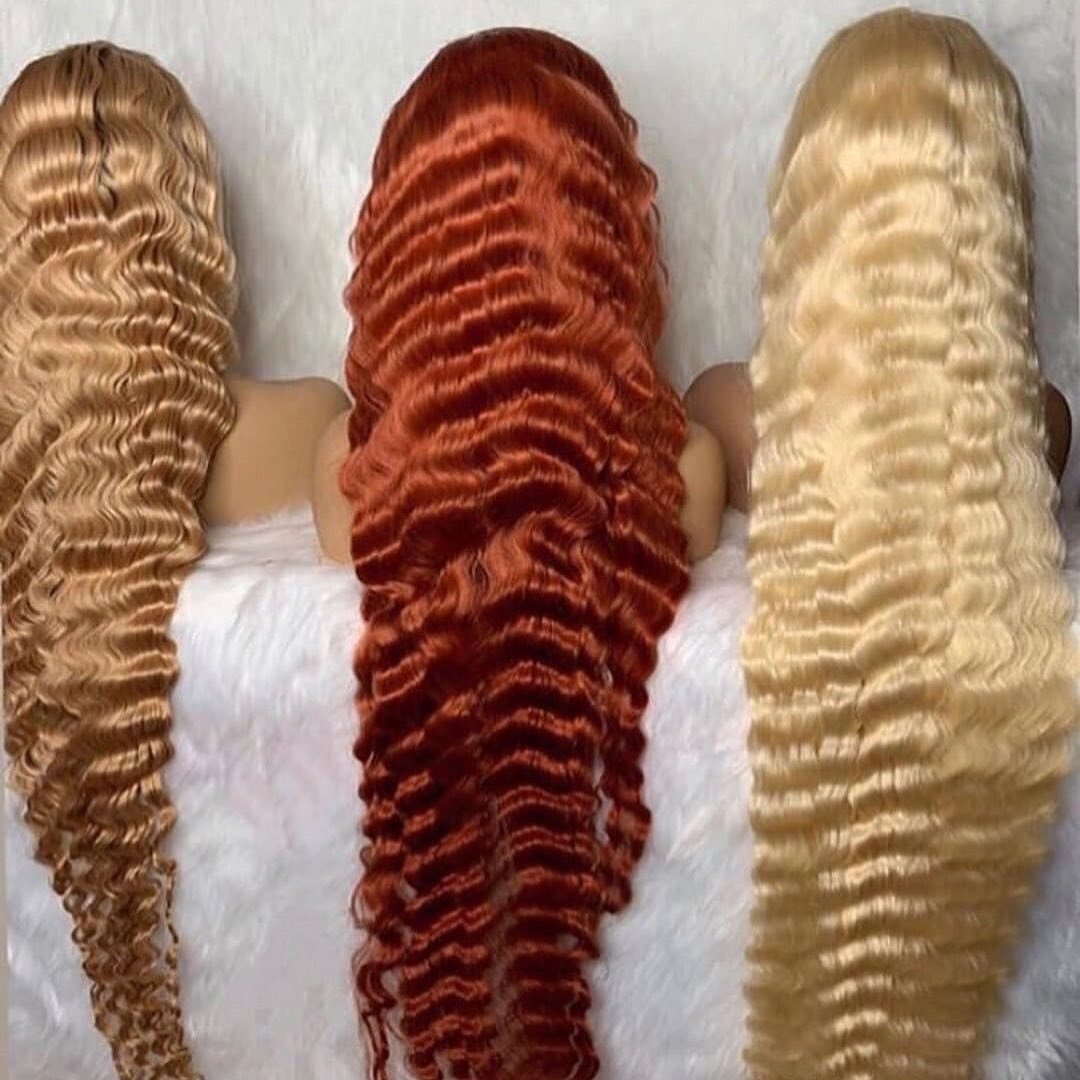 12A Grade Thick Density Brazilian Virgin Hair 13x4 Lace Front Wig with Deep Wave Black & Blond Natural Color Long Length Women