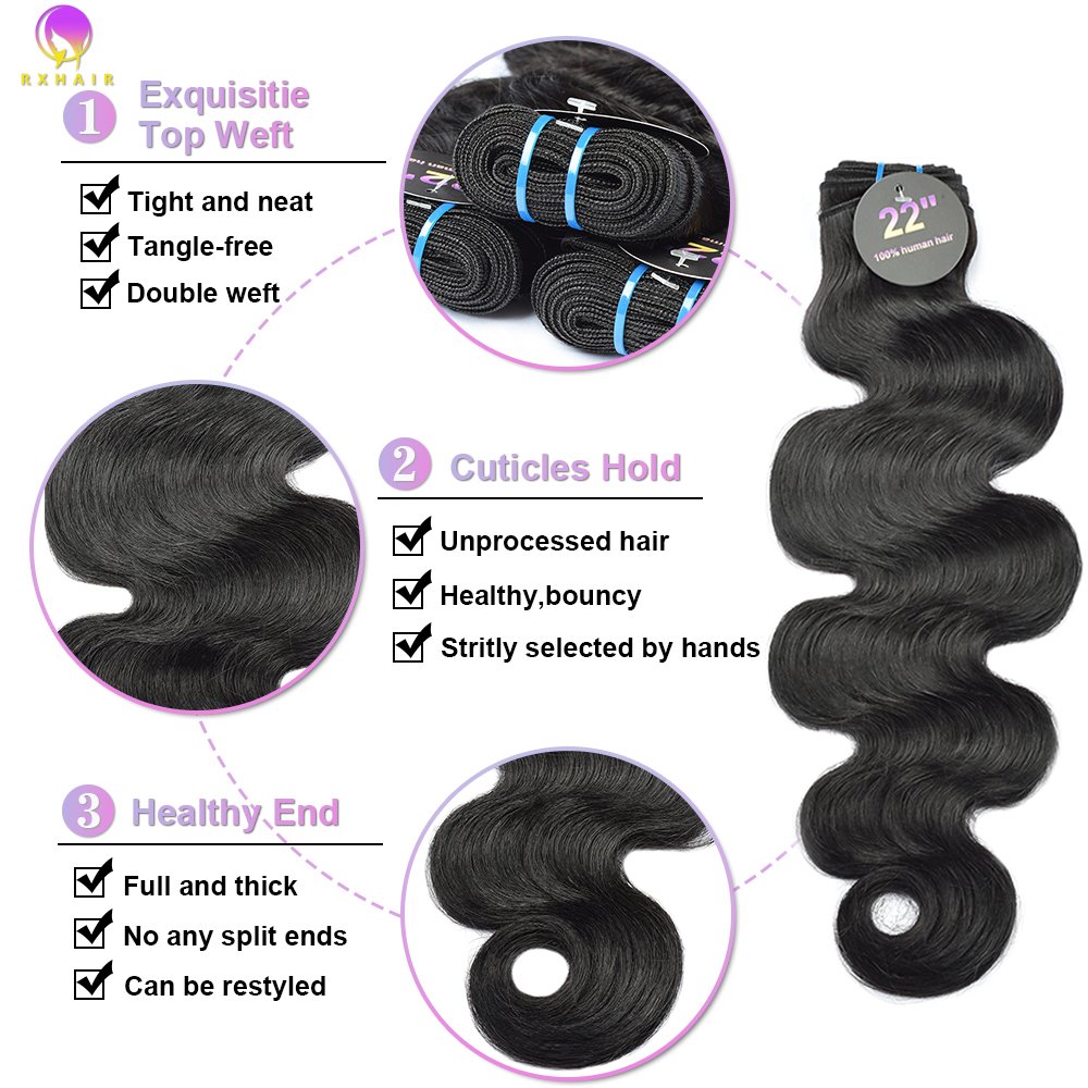 RXHAIR Factory Price Lace Frontal Wig Vendor Brazilian Human Hair Body Wave Blue Band Bundles Cuticle Aligned Virgin Hair