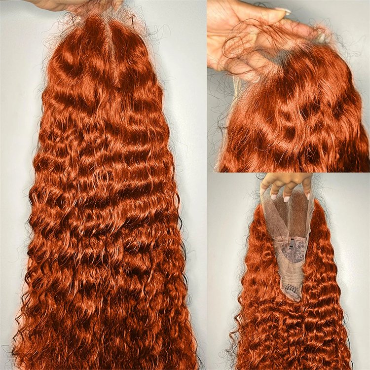 250 Density 30 40 Inch Orange Ginger Colored Deep Wave Human Hair 13x6 Curly Wave 13x4 Lace Front Human Hair Wigs For Women
