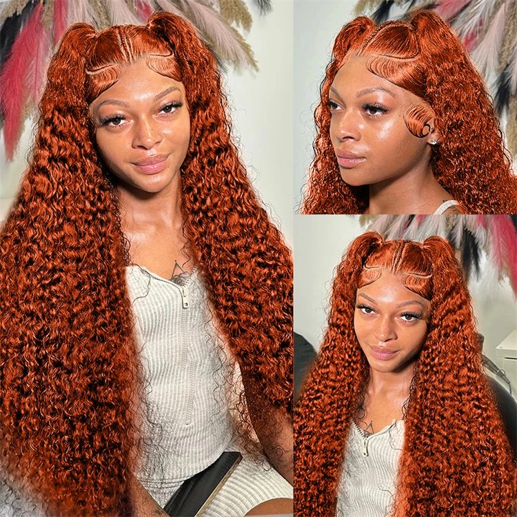 250 Density 30 40 Inch Orange Ginger Colored Deep Wave Human Hair 13x6 Curly Wave 13x4 Lace Front Human Hair Wigs For Women