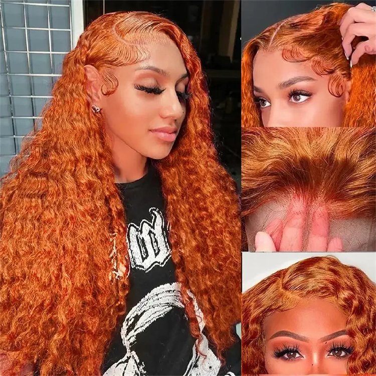 250 Density 30 40 Inch Orange Ginger Colored Deep Wave Human Hair 13x6 Curly Wave 13x4 Lace Front Human Hair Wigs For Women