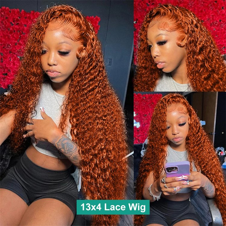 250 Density 30 40 Inch Orange Ginger Colored Deep Wave Human Hair 13x6 Curly Wave 13x4 Lace Front Human Hair Wigs For Women